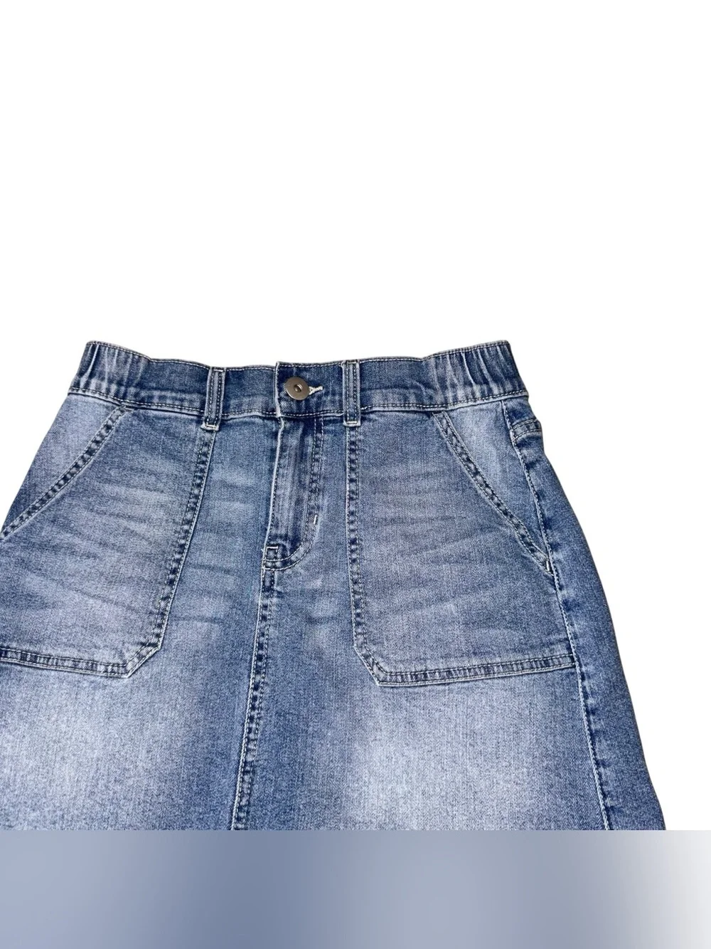 No Boundaries Women's Junior S Small Mini Denim A-Line Skirt Raw Hem Blue
